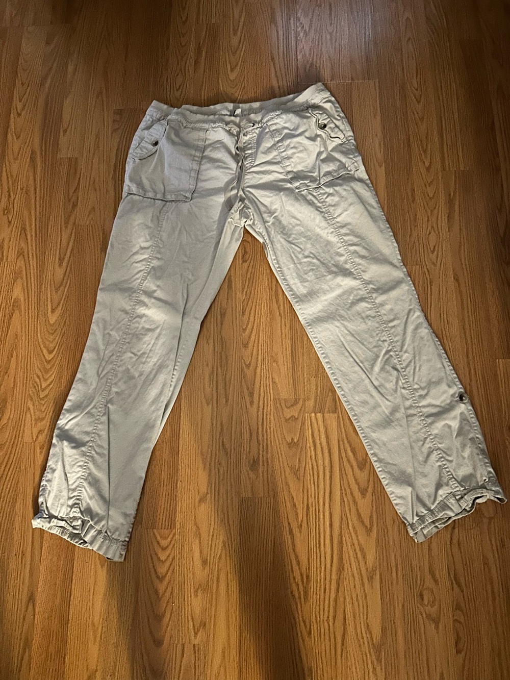 Vintage Old Navy 2 In 1 Cargo Capri Drawstring Pants Women L Beige Skater Y2K
